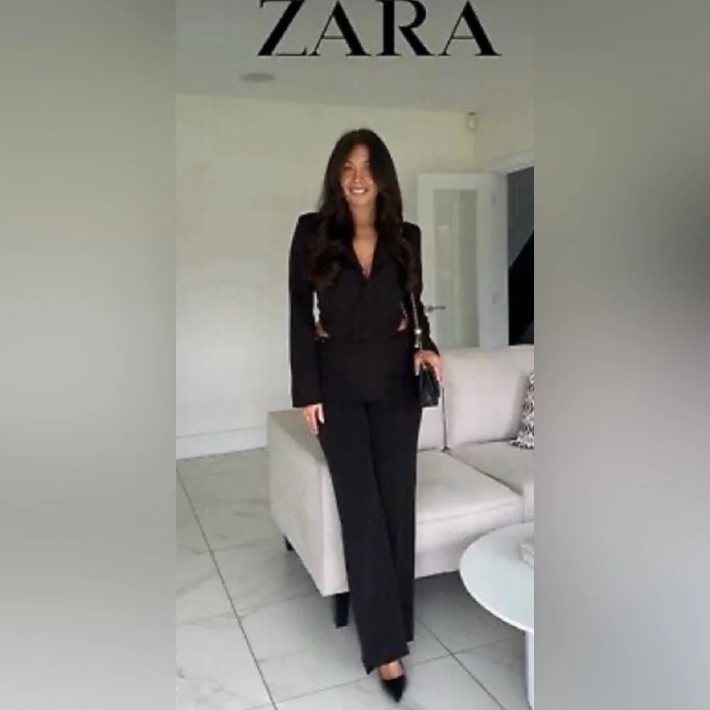 ZARA ~ BLACK CUT-OUT FULL LENGTH JUMPSUIT BLAZER - Picture 15 of 15